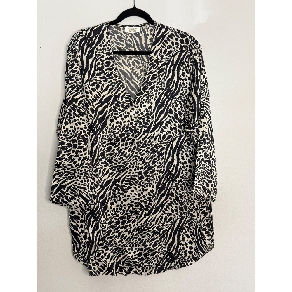 Victoria's Secret 90's Gold Label Zebra Print 100% Silk Nightshirt Sz M‎